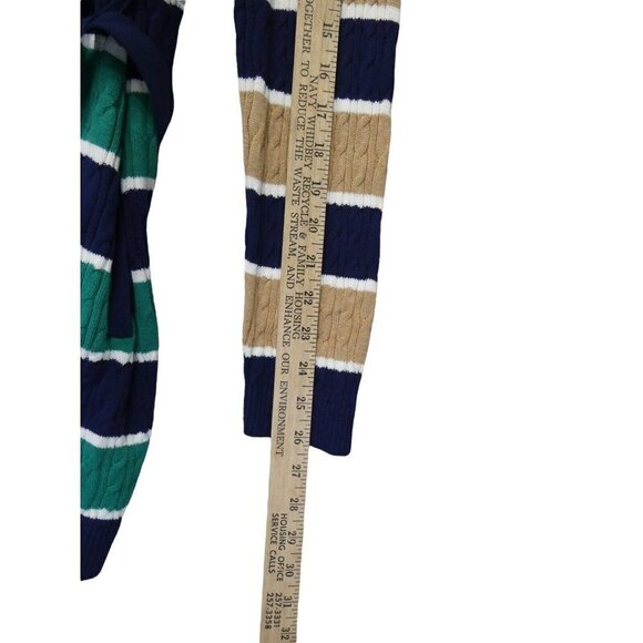 Lands End Cable Knit‎ Tie Front Cardigan Size M Tall 10-12 Stripe Green Red Blue - Picture 12 of 12